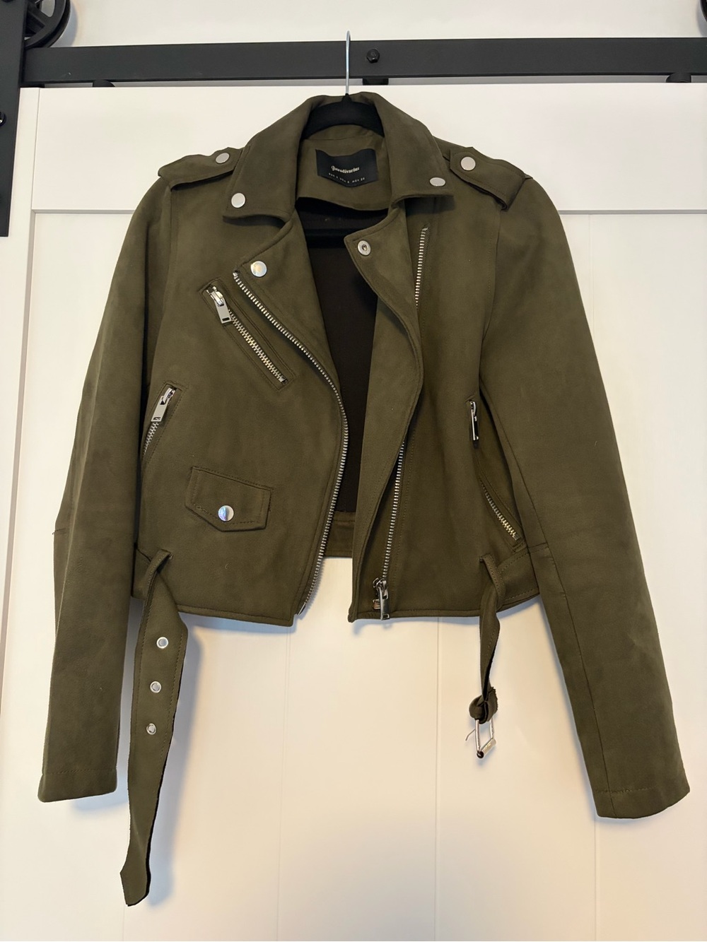 Stradivarius Olive Green Suede Moto Jacket